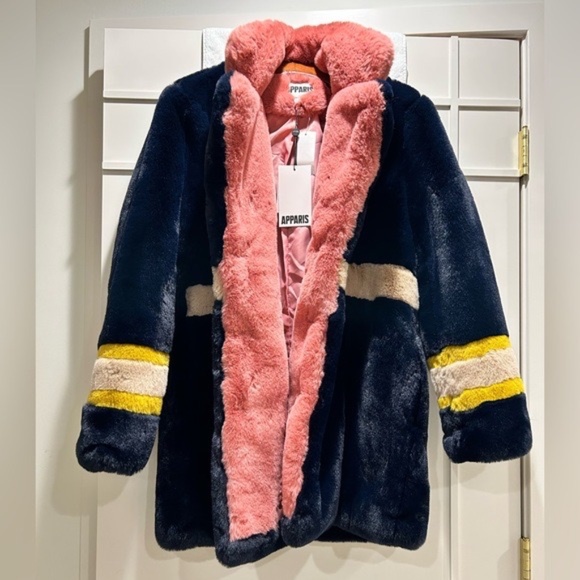 APPARIS- - NWT - - FAUX FUR COLOR BLOCK COAT